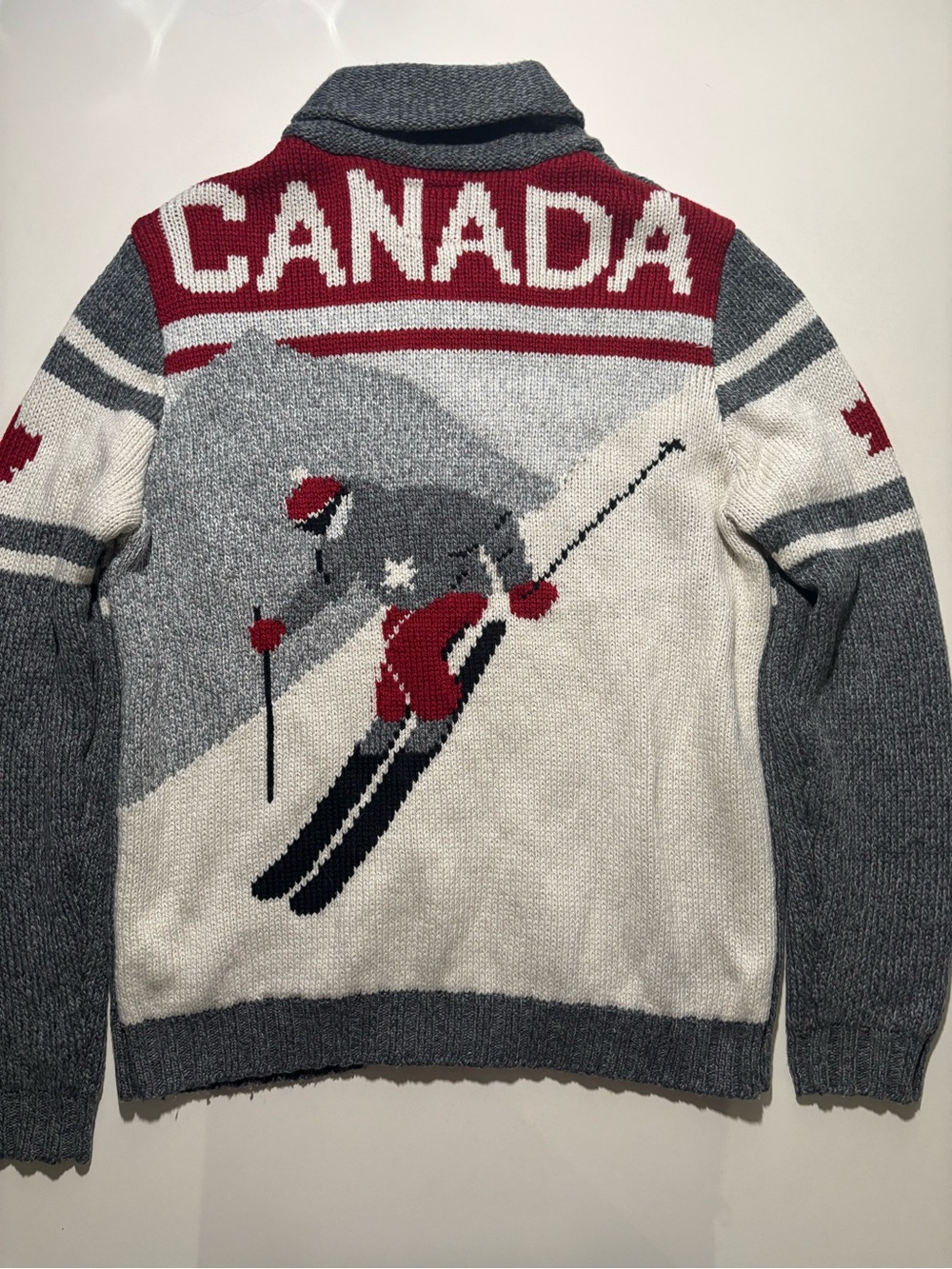 Canadiana ski winter style knitted maple leaf cardigan sweater